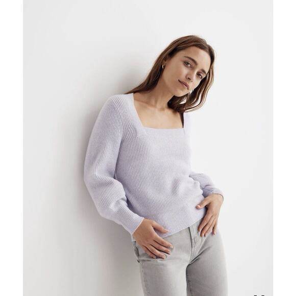 Madewell Sweater Size XL Purple Coziest Yarn Pullover Square Neck Balloon Sleeve - Picture 1 of 7